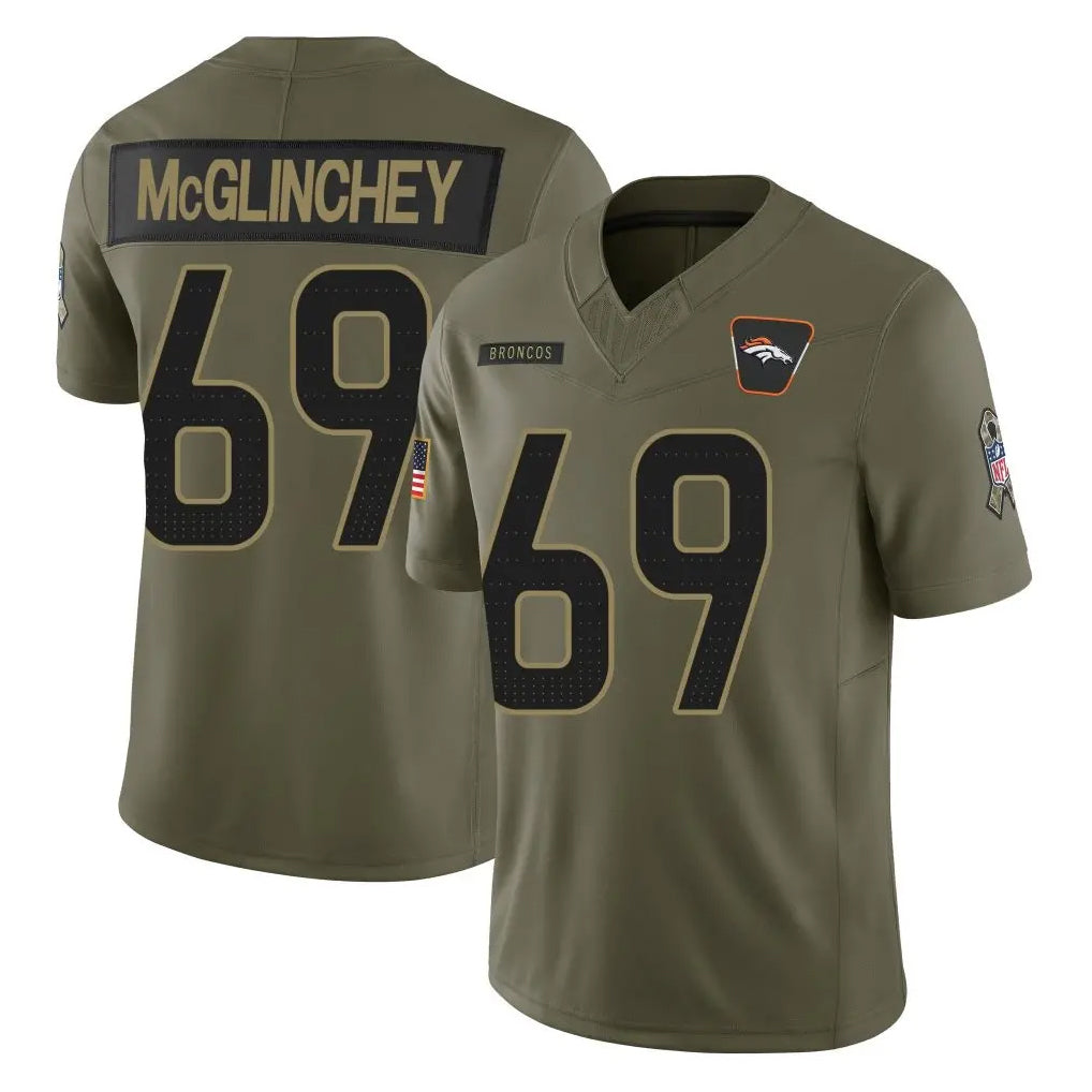 D.Broncos #69 Mike McGlinchey Player Olive 2025 Salute To Service Limited Home Game Gdoa Stitched Jerseys