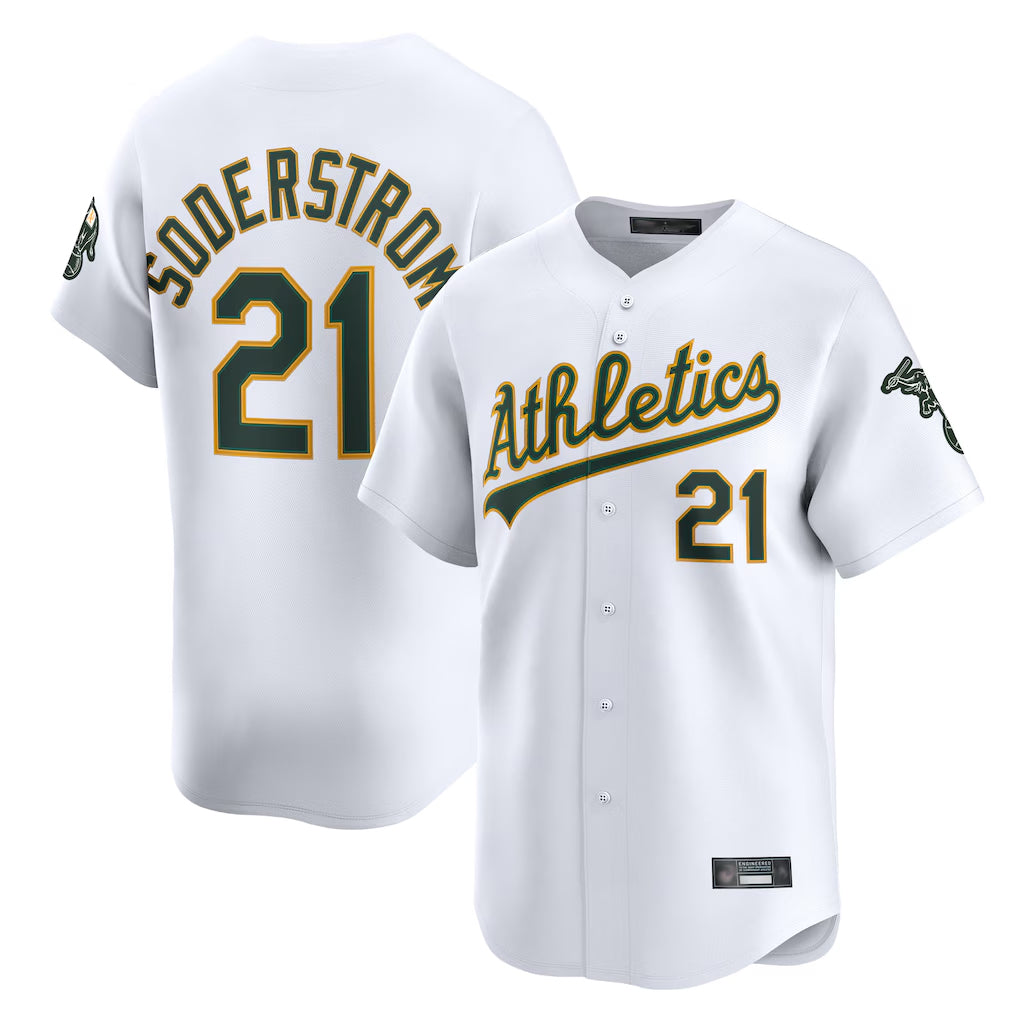 Athletics #21 Tyler Soderstrom Player White Limited Home Game Gdoa Stitched Jerseys