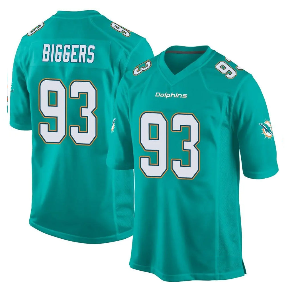 M.Dolphins #93 Zeek Biggers Player Aqua Team Color Home Game Gdoa Stitched Jerseys