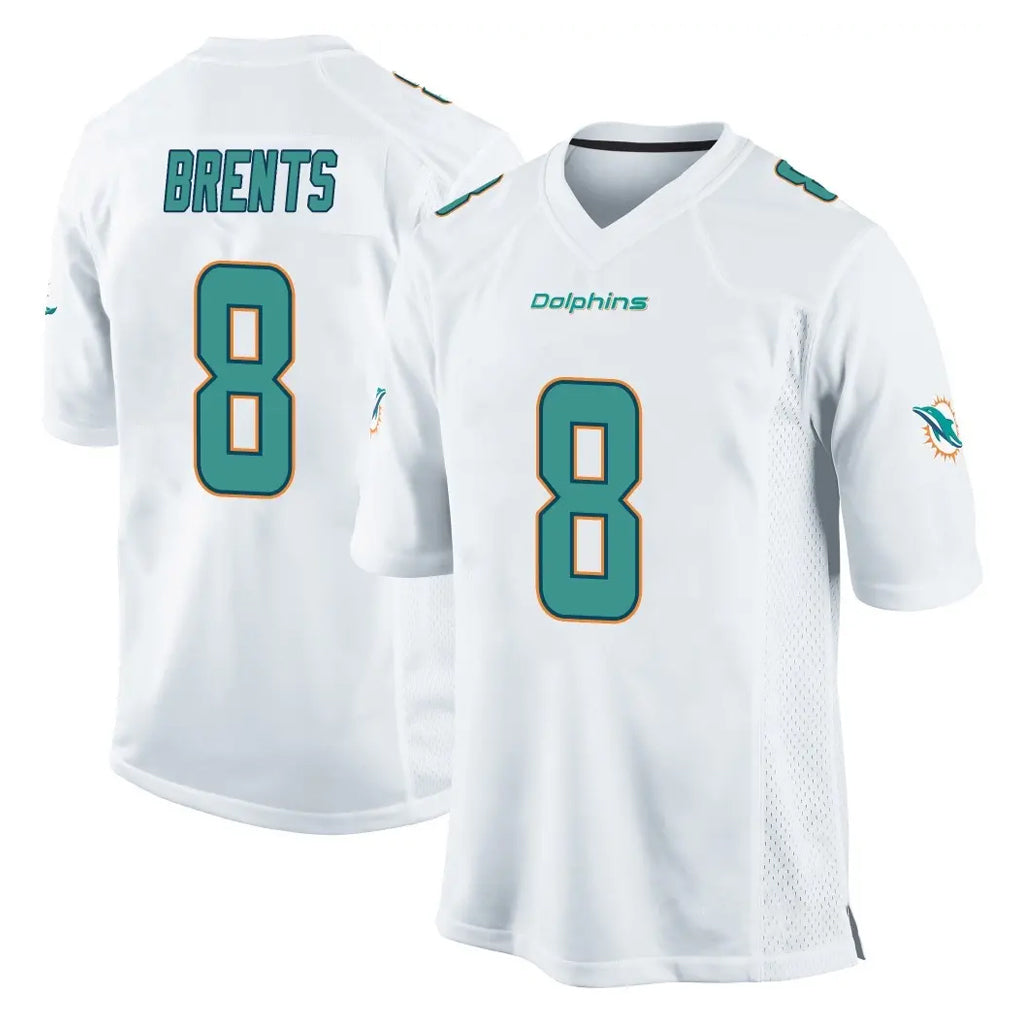 M.Dolphins #8 JuJu Brents Player White Home Game Gdoa Stitched Jerseys