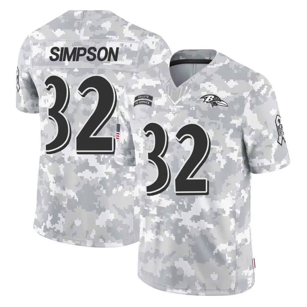 B.Ravens #32 Trenton Simpson Player Arctic Camo Salute to Service Limited Gdoa Stitched Jerseys