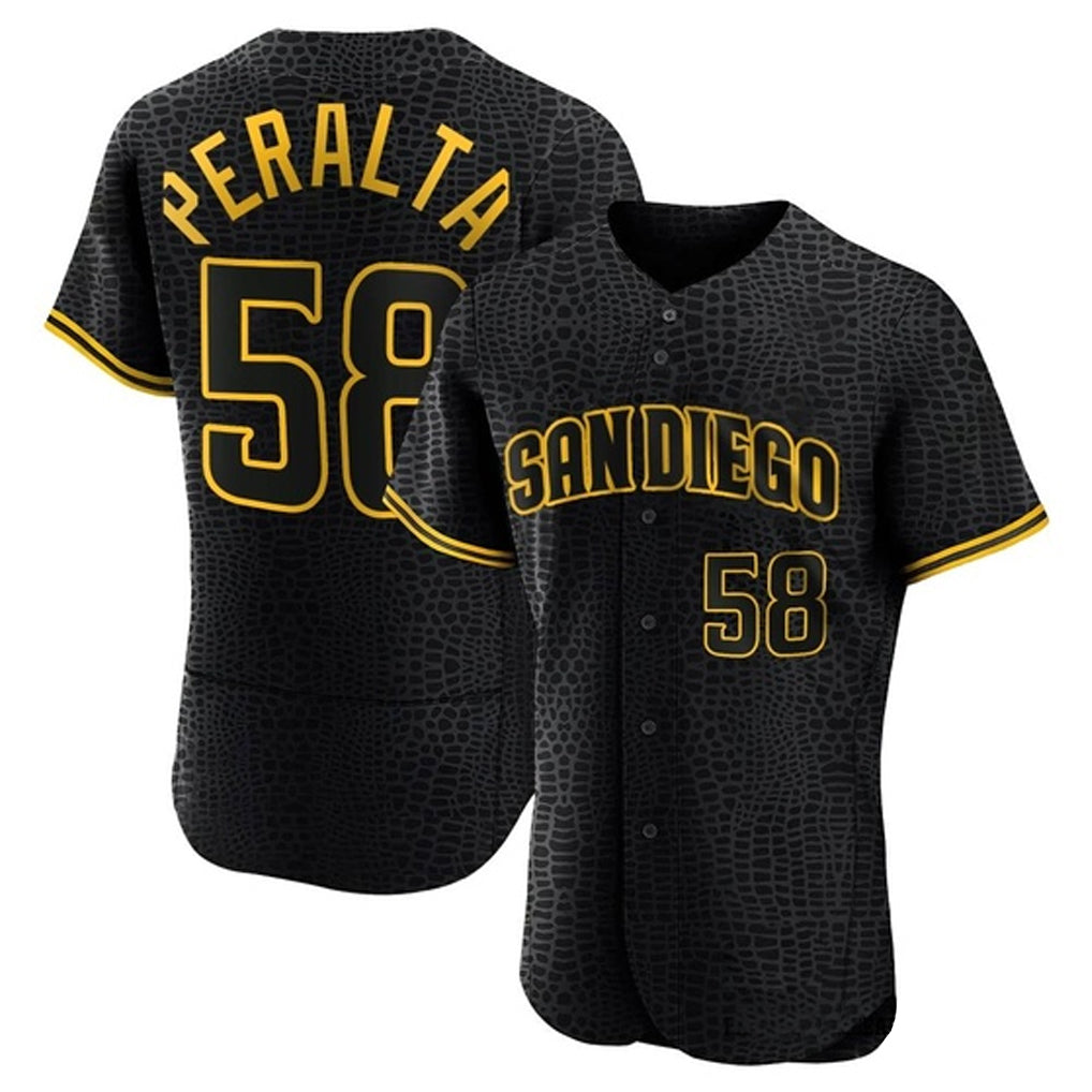 S.Diego Padres #58 Wandy Peralta Player Black Snake Skin City Home Limited Elite Fdoa Stitched Jerseys