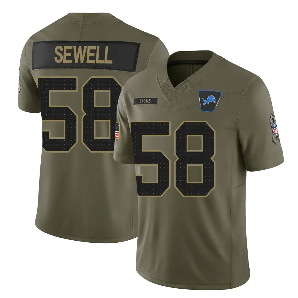 D.Lions #58 Penei Sewell Player Olive 2025 Salute To Service Limited Home Game Gdoa Stitched Jerseys