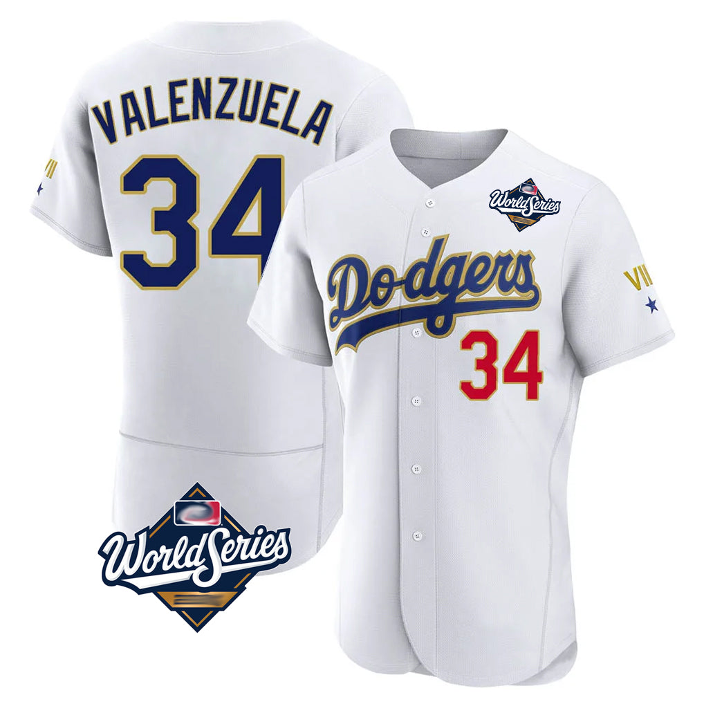 LA.Dodgers #34 Fernando Valenzuela Player Gold White World Series 2026 Collection Stadium Limited Elite Fdoa Stitched Jerseys