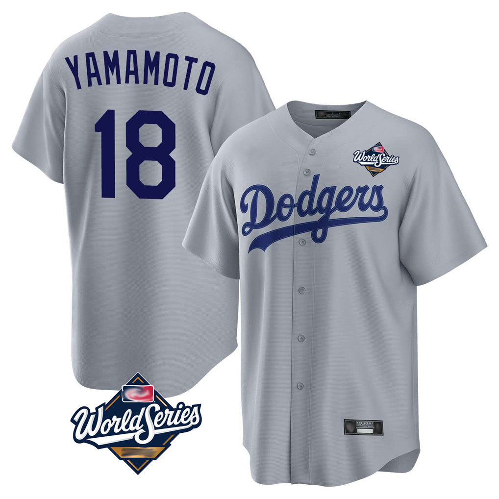 LA.Dodgers #18 Yoshinobu Yamamoto Player Gray World Series Game Fdoa Stitched Jerseys