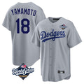 LA.Dodgers #18 Yoshinobu Yamamoto Player Gray World Series Game Fdoa Stitched Jerseys
