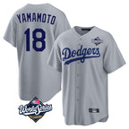 LA.Dodgers #18 Yoshinobu Yamamoto Player Gray World Series Game Fdoa Stitched Jerseys