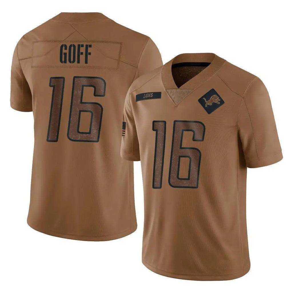 D.Lions #16 Jared Goff Player Brown Salute To Service Limited Gdoa Stitched Jerseys