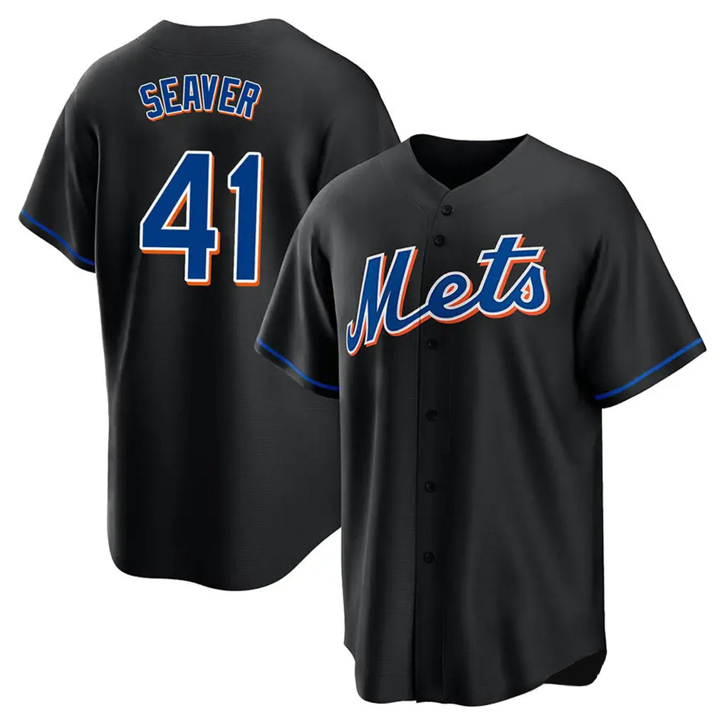 NY.Mets #41 Tom Seaver Player Black Replica Home Game Fdoa Stitched Jerseys
