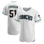 A.Diamondbacks #51 Randy Johnson White Teal Alternate Authentic Stitched Jerseys