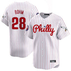 P.Phillies #28 Alec Bohm Player White Pinstripe Phillies & Eagles Vapor Premier Limited Fdoa Stitched Jerseys