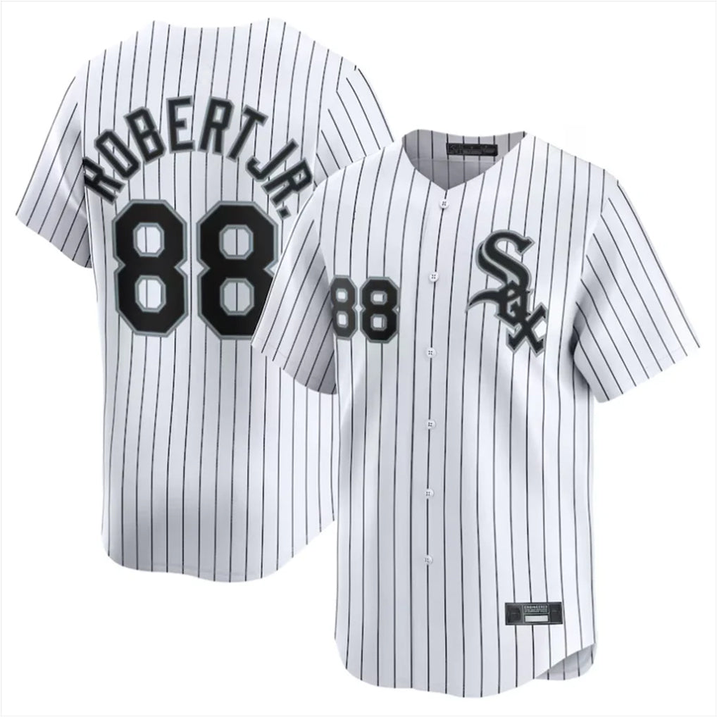 C.White Sox #88 Luis Robert Jr Player White Stripe Limited Home Gdoa Stitched Jerseys