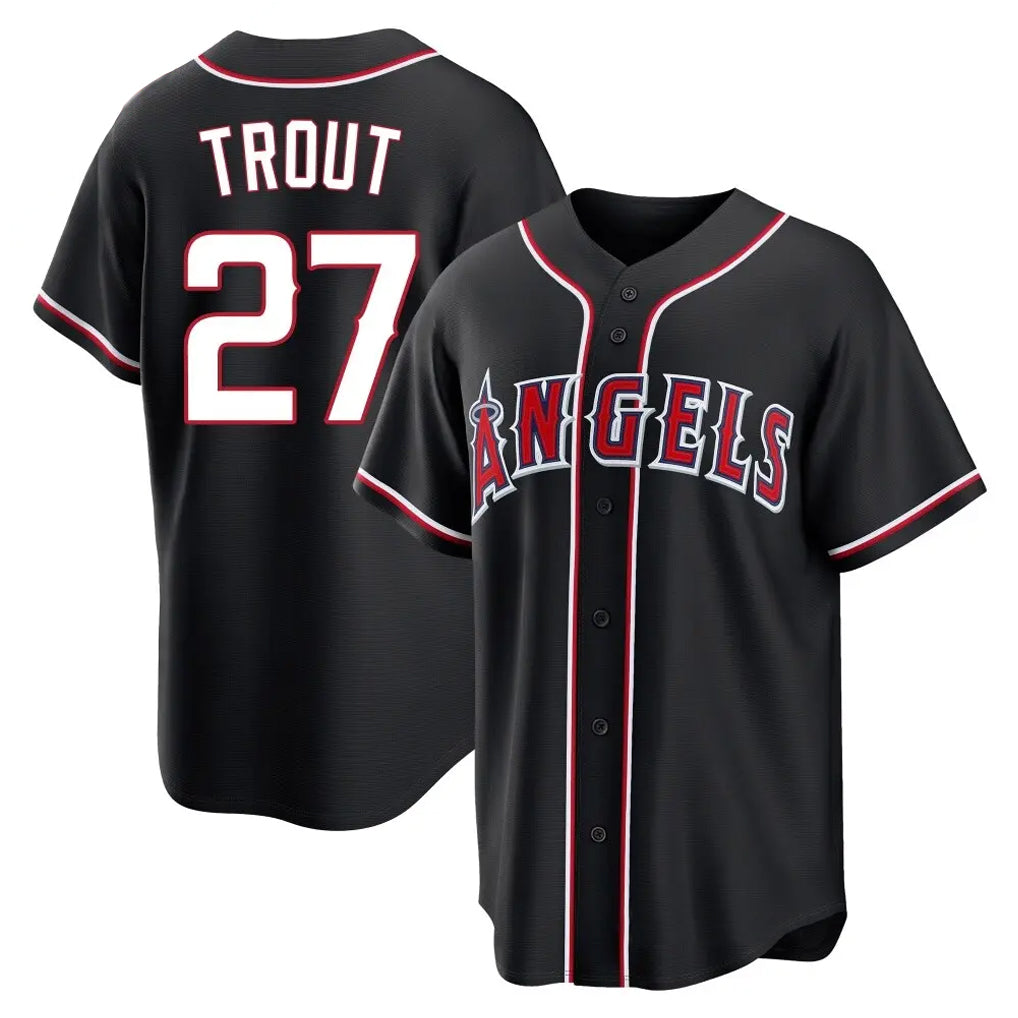 LA.Angels #27 Mike Trout Player Black Fashion Out Home Game Fdoa Stitched Jerseys