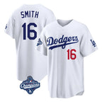 LA.Dodgers #16 Will Smith Player White World Series Meet Home Game Fdoa Stitched Jerseys