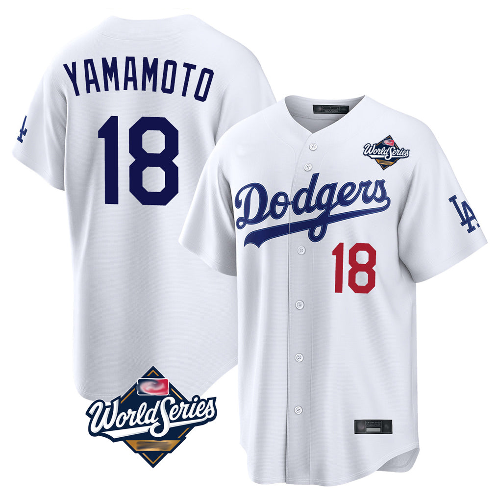 LA.Dodgers #18 Yoshinobu Yamamoto Player White World Series Home Game Fdoa Stitched Jerseys