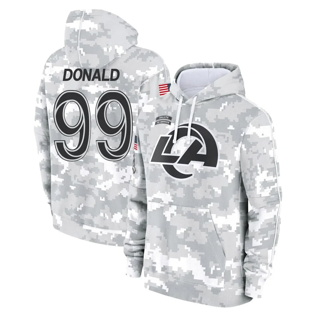 LA.Rams #99 Aaron Donald Player Arctic Camo Salute to Service Hoodies Limited Game Gdoa Stitched Jerseys