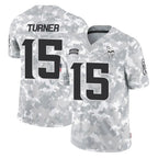 M.Vikings #15 Dallas Turner Player Arctic Camo Salute To Service Limited Game Gdoa Stitched Jerseys