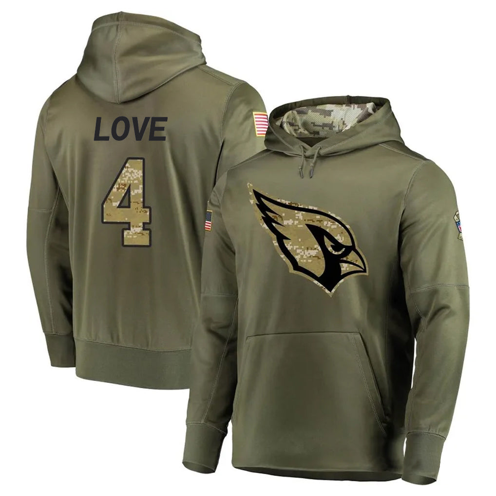 A.Cardinals #4 Jeremiyah Love Player Olive Salute to Service Limited Hoodies Gdoa Stitched Jerseys