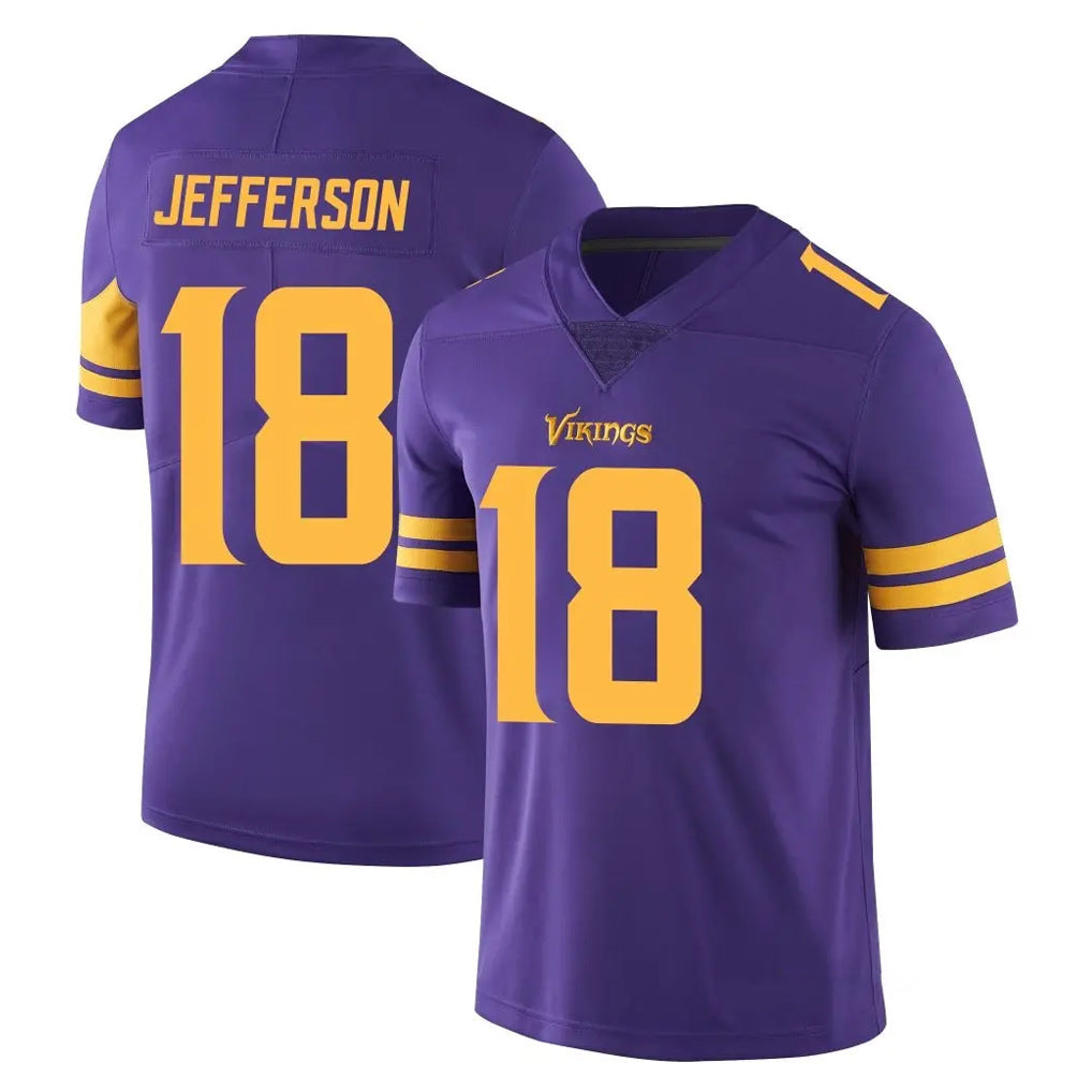 M.Vikings #18 Justin Jefferson Player Purple Limited Color Rush Home Game Gdoa Stitched Jerseys