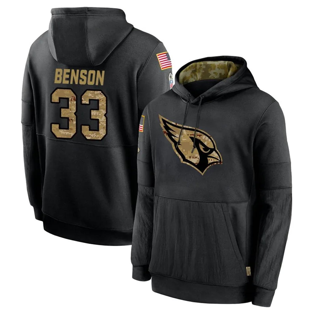 A.Cardinals #33 Trey Benson Player Black Salute to Service Hoodies Gdoa Stitched Jerseys