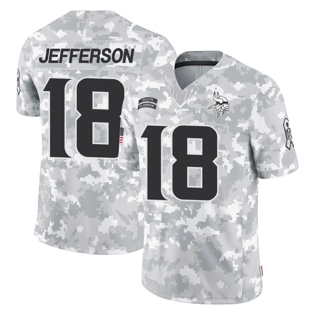 M.Vikings #18 Justin Jefferson Player Arctic Camo Salute To Service Limited Game Gdoa Stitched Jerseys