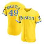 B.Red Sox #49 Tim Wakefield Player Yellow Limited Elite Home Game Gdoa Stitched Jerseys