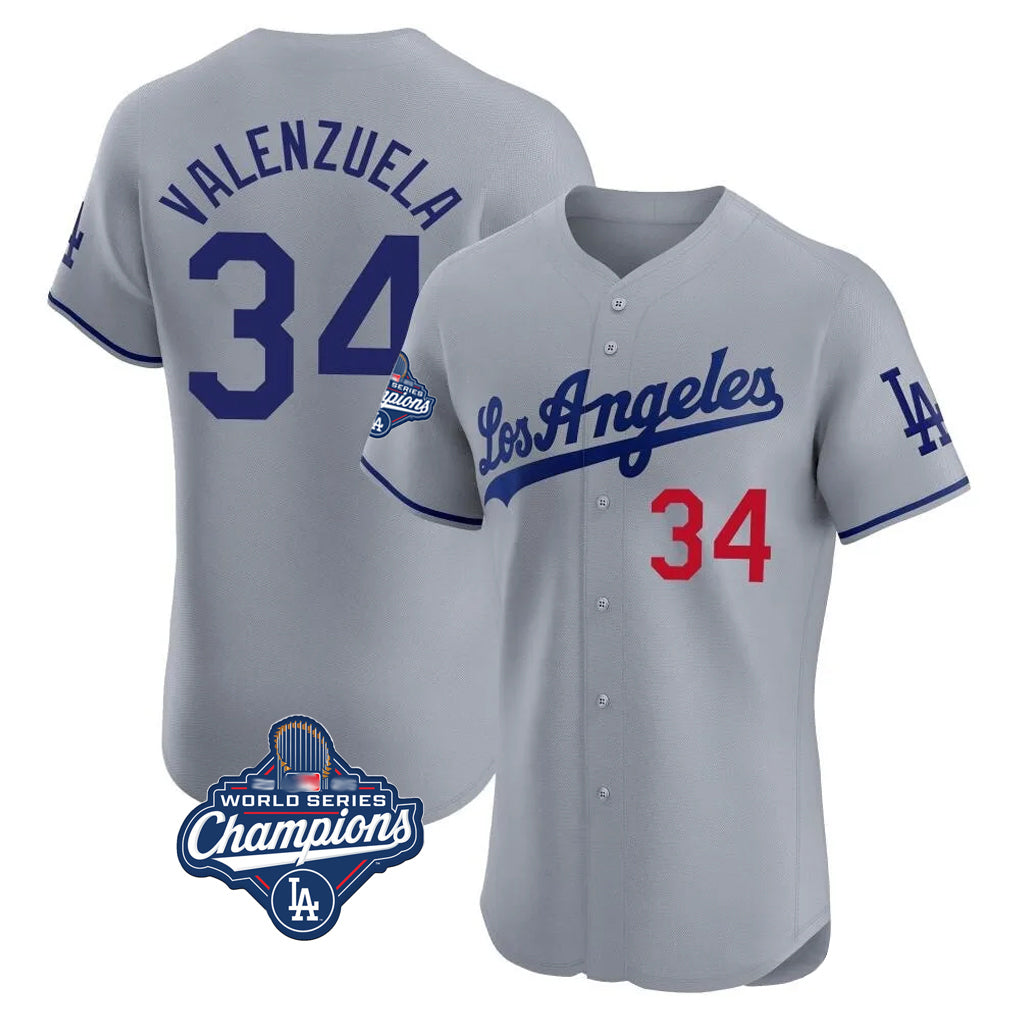 LA.Dodgers #34 Fernando Valenzuela Player Gray World Series Meet Limited Elite Home Fdoa Stitched Jerseys
