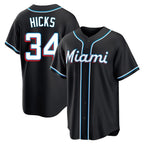 M.Marlins #34 Liam Hicks Player Black Fashion Out Home Game Fdoa Stitched Jerseys