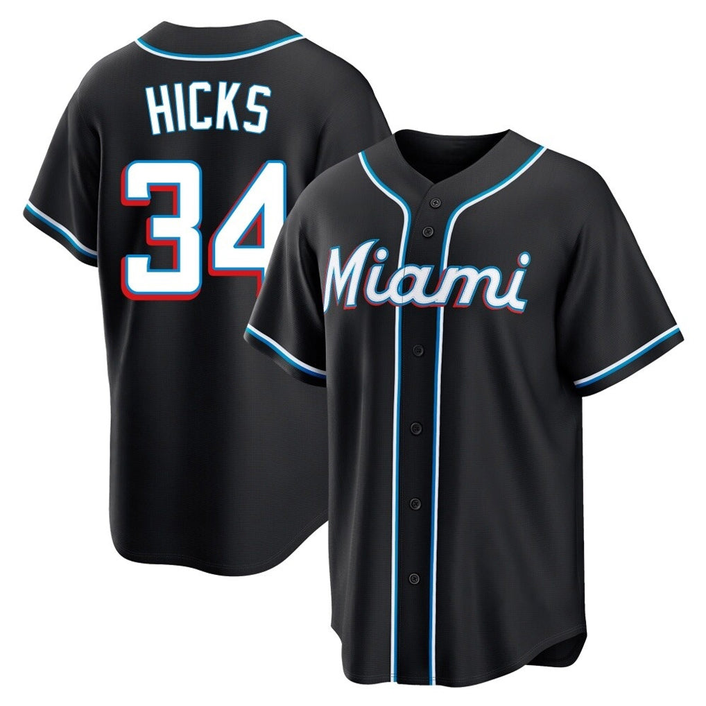 M.Marlins #34 Liam Hicks Player Black Fashion Out Home Game Fdoa Stitched Jerseys