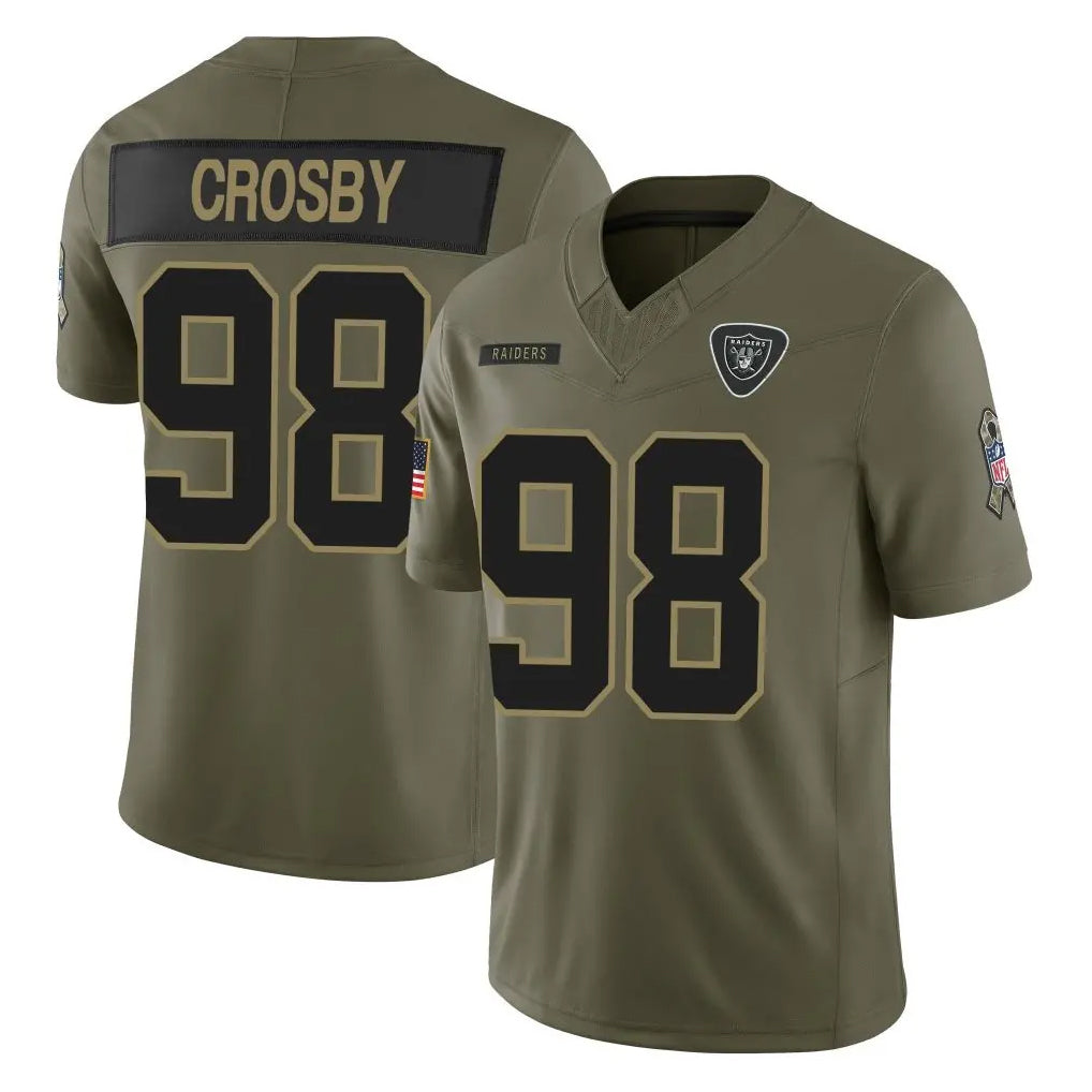 LV.Raiders #98 Maxx Crosby Player Olive 2025 Salute To Service Limited Game Gdoa Stitched Jerseys