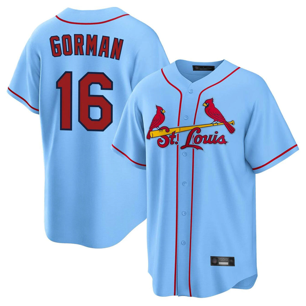 St. Louis Cardinals #16 Nolan Gorman Player Light Blue Home Game Fdoa Stitched Jerseys