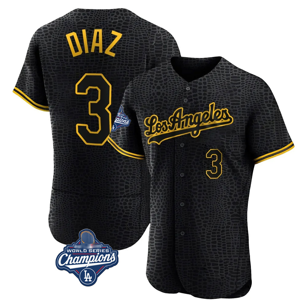 LA.Dodgers #3 Edwin D¨ªaz Player Black World Series Meet Snake Skin City Limited Elite Home Fdoa Stitched Jerseys