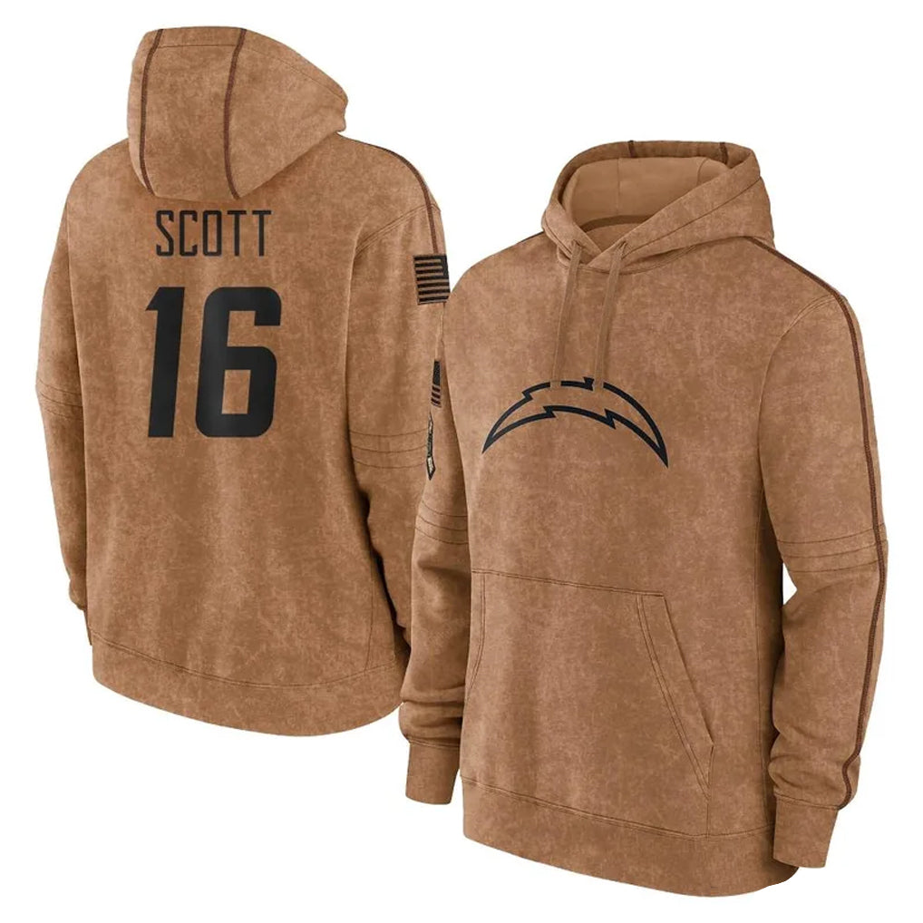 LA.Chargers #16 J.K. Scott Player Brown Salute to Service Hoodies Limited Game Gdoa Stitched Jerseys