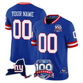 Custom NY.Giants Royal 100th Season & State Patch Vapor Limited Home Game Any Name & Numbers Gdoa Stitched Jerseys