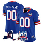 Custom NY.Giants Royal 100th Season & State Patch Vapor Limited Home Game Any Name & Numbers Gdoa Stitched Jerseys