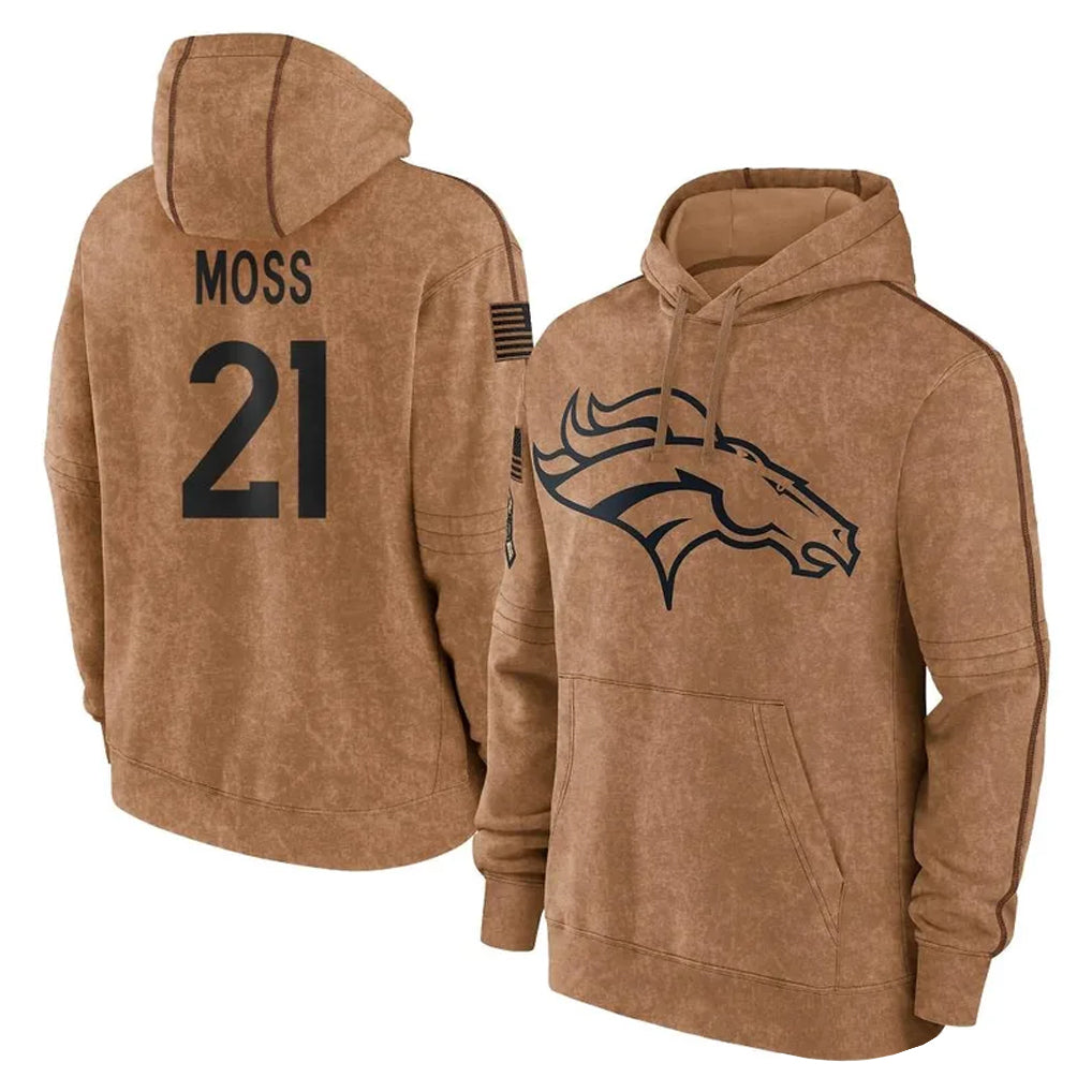 D.Broncos #21 Riley Moss Player Brown Salute to Service Hoodies Limited Game Gdoa Stitched Jerseys