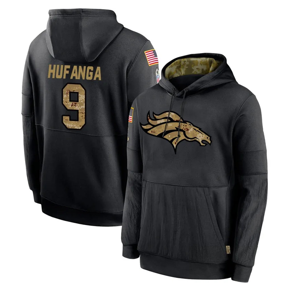 D.Broncos #9 Talanoa Hufanga Player Black Salute to Service Pullover Hoodies Limited Gdoa Stitched Jerseys