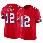 B.Bills #12 Jim Kelly Player Red Vapor F.U.S.E. Jersey Limited Home Game Gdoa Stitched Jerseys