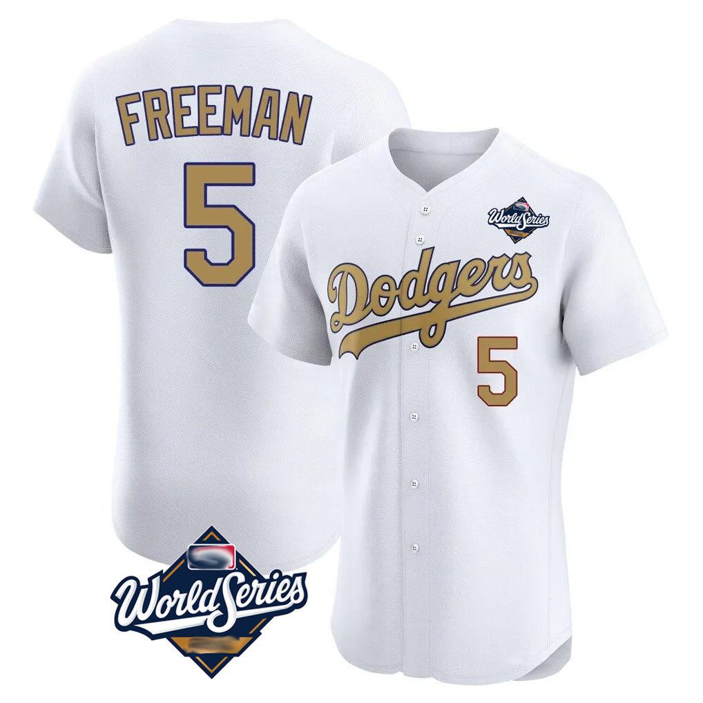 LA.Dodgers #5 Freddie Freeman Player Gold World Series Limited Elite Home Fdoa Stitched Jerseys