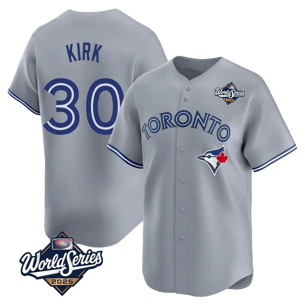 T.Blue Jays #30 Alejandro Kirk Player Gray&Blue 2025 World Series Limited Fdoa Stitched Jerseys