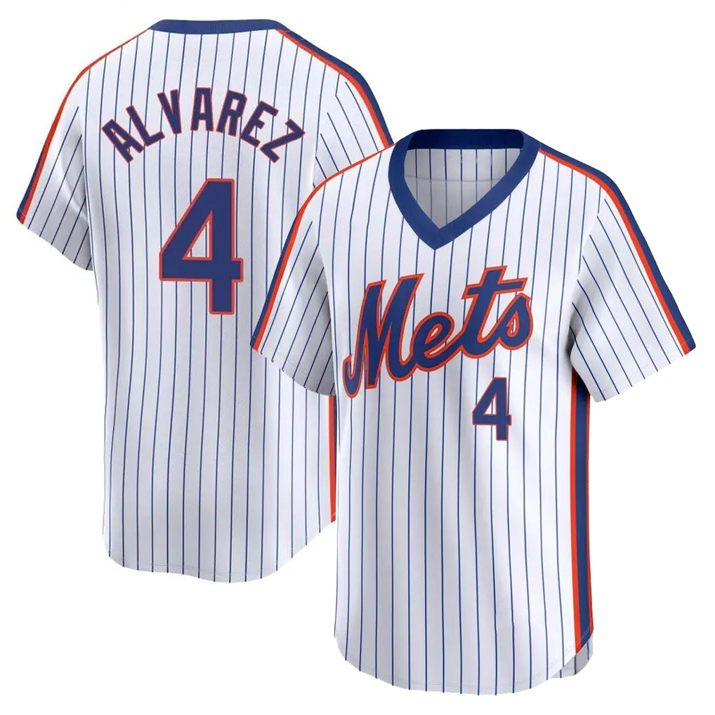 NY.Mets #4 Francisco Alvarez Player White Cooperstown Collection T-shirt Game Fdoa Stitched Jerseys