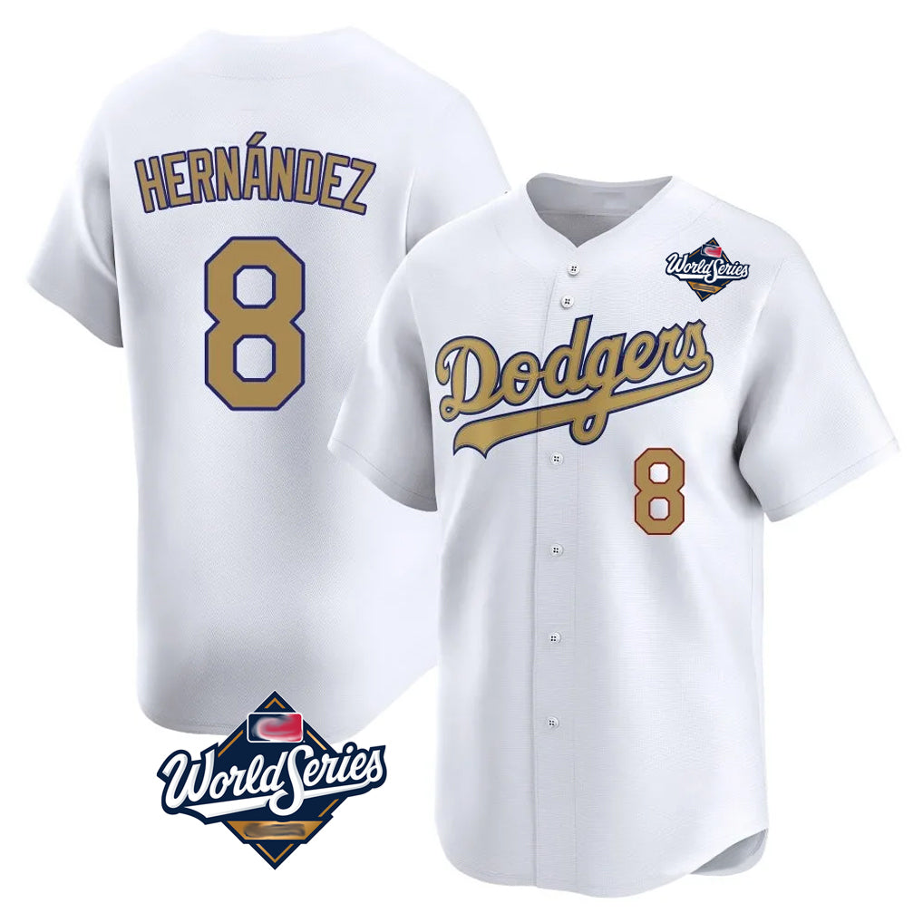 LA.Dodgers #8 Enrique Hern¨¢ndez Player Gold World Series Collection Limited Home Fdoa Stitched Jerseys