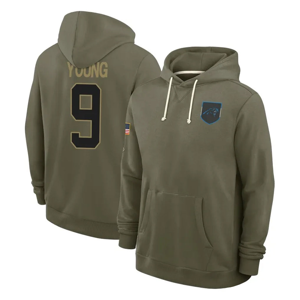 C.Panthers #9 Bryce Young Player Olive Salute to Service Hoodies Game Gdoa Stitched Jerseys