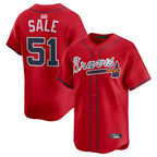 A.Braves #51 Chris Sale player Red Alternate Limited Stitched Jerseys