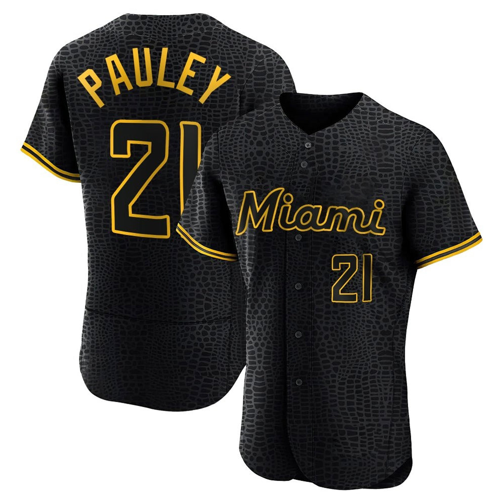M.Marlins #21 Graham Pauley Player Black Snake Skin City Home Limited Elite Fdoa Stitched Jerseys