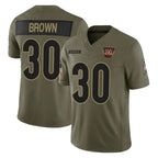 C.Bengals #30 Chase Brown Player Olive Salute to Service Limited Home Game Gdoa Stitched Jerseys
