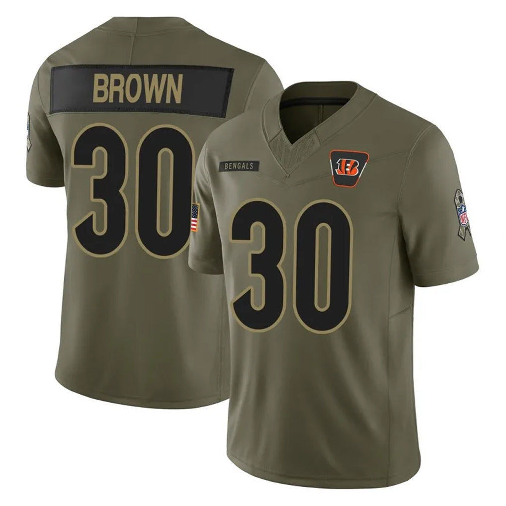 C.Bengals #30 Chase Brown Player Olive Salute to Service Limited Home Game Gdoa Stitched Jerseys