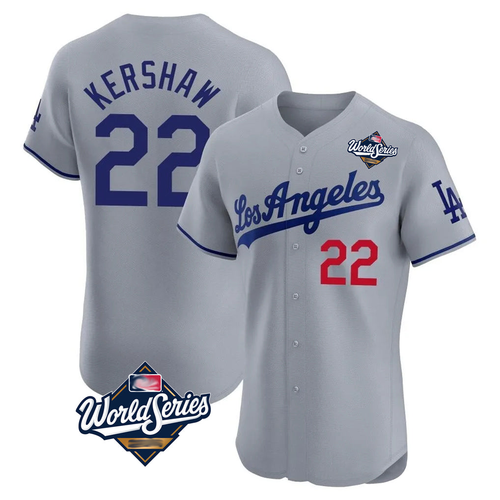 LA.Dodgers #22 Clayton Kershaw Player Gray World Series Limited Elite Home Fdoa Stitched Jerseys