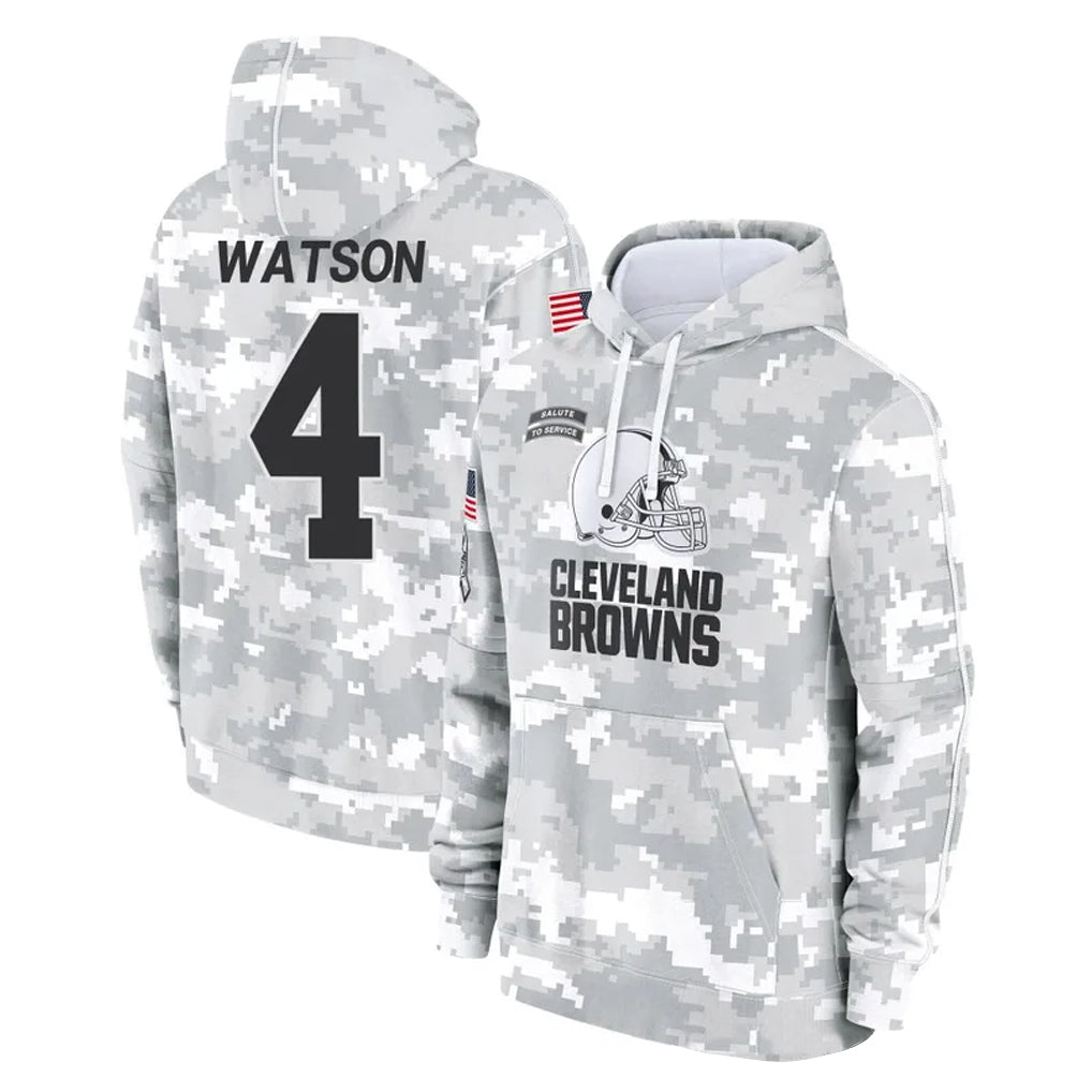 C.Browns #4 Deshaun Watson Player Arctic Camo Salute to Service Hoodies Limited Game Gdoa Stitched Jerseys