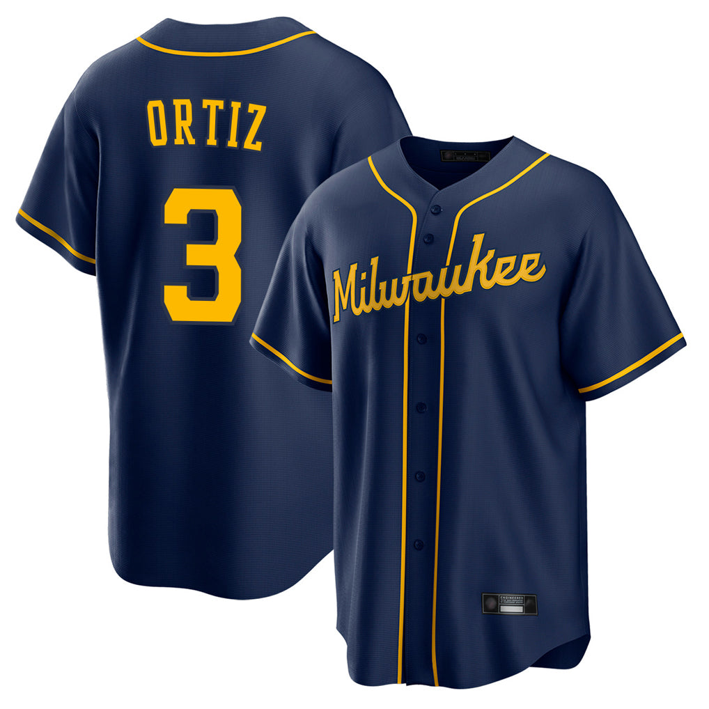 M.Brewers #3 Joey Ortiz Player Navy Home Game Fdoa Stitched Jerseys